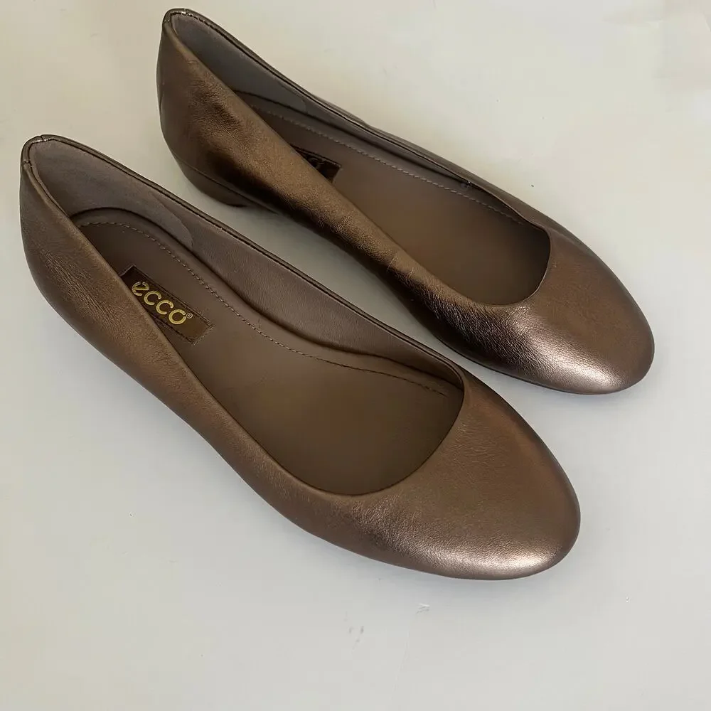 ECCO EU 37 'Mary' Women's 6-6.5 Bronze Leather Comfort Ballet Flat Dark Gold